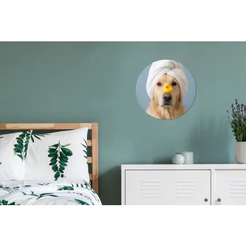 Hond - Badeend - Geel Wandcirkel aluminium klein -slaapkamer