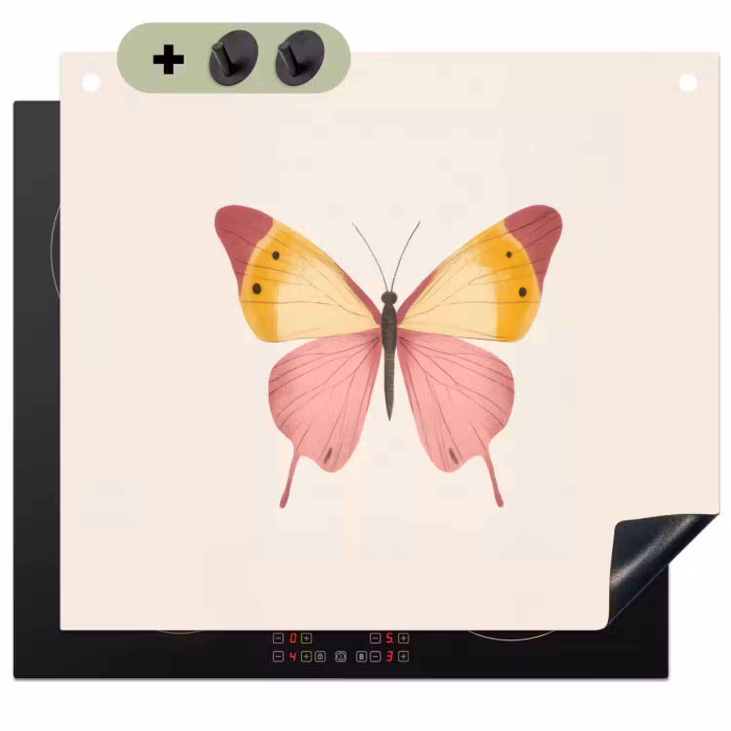 Inductie beschermer en spatscherm (2in1) - Vlinder - Illustratie - Roze
