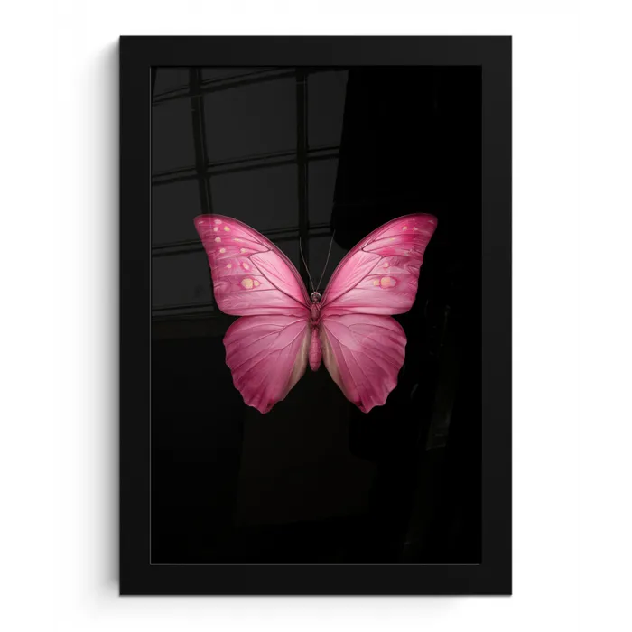 Vlinder - roze - Elegant fotolijst zwart zonder passe partout klein -3d
