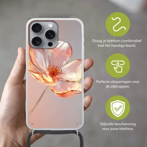 Glazen - Bloem - Roze Hoesje iPhone 16 Pro Max met koord klein -sfeer2_NL