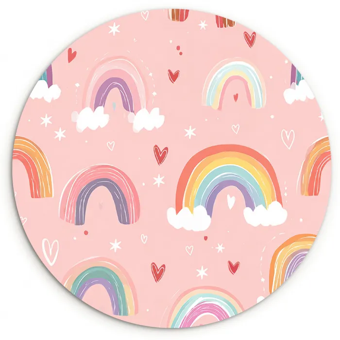 Regenboog - Patroon - Pastel - Handgetekend Wandcirkel kunststof plaat 5mm dik klein -3d