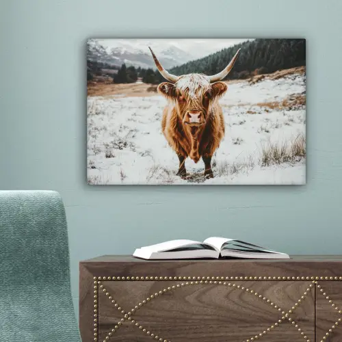 Schotse Hooglander - Sneeuw - Winter - Dieren canvas 2cm klein -sfeer4