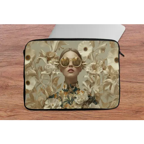 Vrouw - Bloemen - Zonnebril - Wit laptophoes neopreen klein -tafel