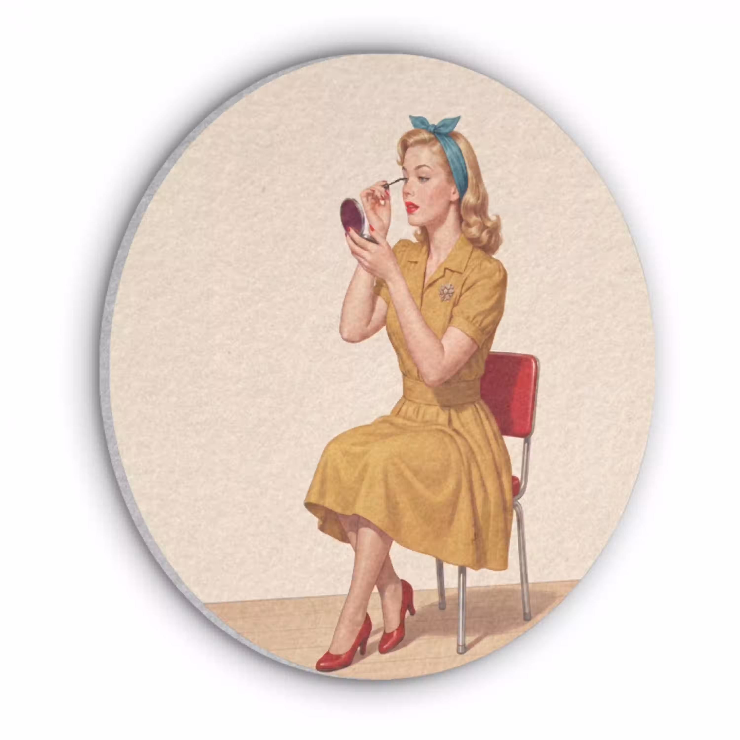 Illustratie - Mascara - Vrouw - Geel Akoestische PET Vilt - Rond klein -3d