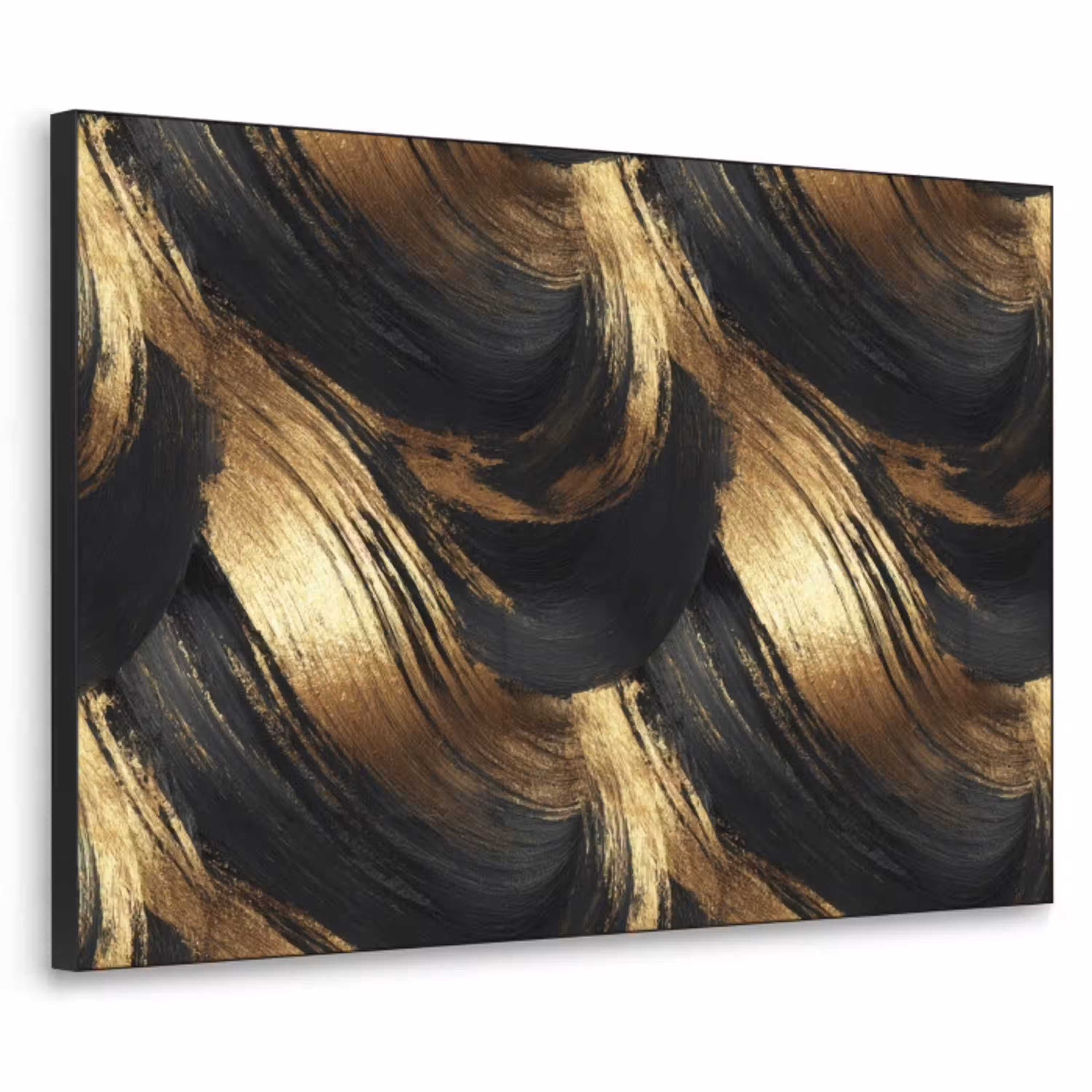 Verfstreken - Abstract - Goud - Zwart Textielframe zwart klein 947 -3d