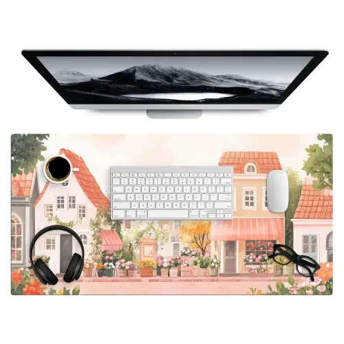 Bloemen - Huizen - Dorp Muismat XXL klein -3d