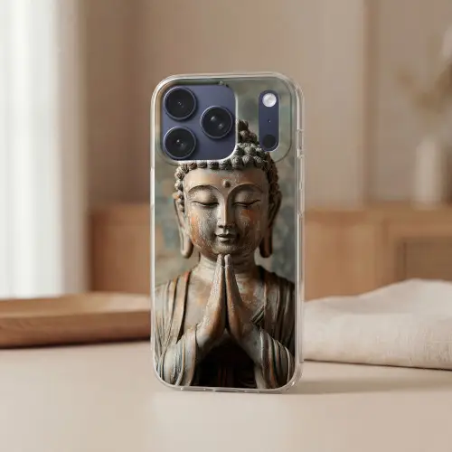 Boedha - Beeld - Bruin - Rust Telefoonhoesje iPhone 17 Pro klein -sfeer2