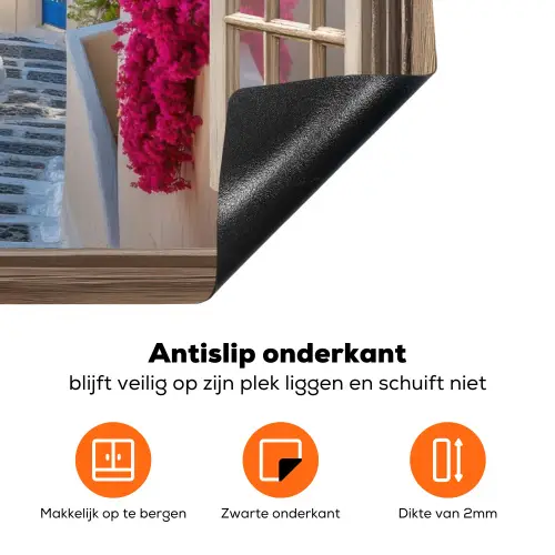 Doorkijk - Santorini - Landschap - Blauw - Grieks Inductie beschermer vinyl 3mm klein -zzzzzzz-td-onderkant