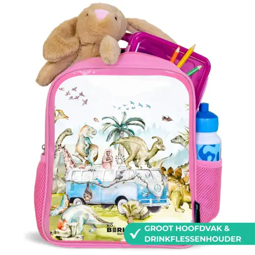 Busje met dino's Kinderrugzak - Roze middel -inhoud_NL
