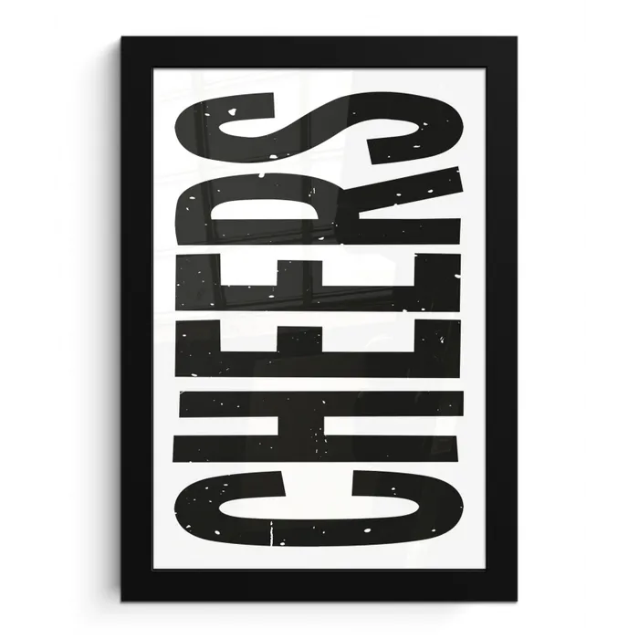 Retro - Cheers - Zwart - Decoratie fotolijst zwart zonder passe partout klein -3d
