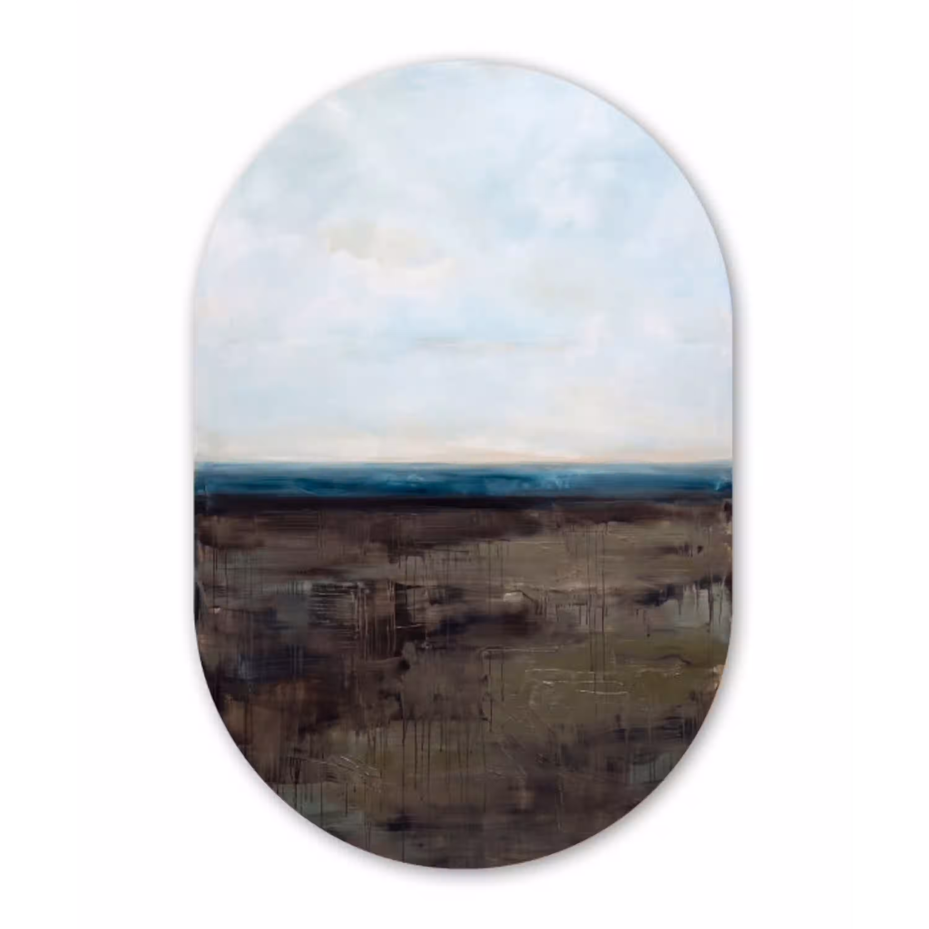 Abstract - Landschap - Horizon - Blauw - Modern Wandcirkel Ovaal Aluminium middel -3d
