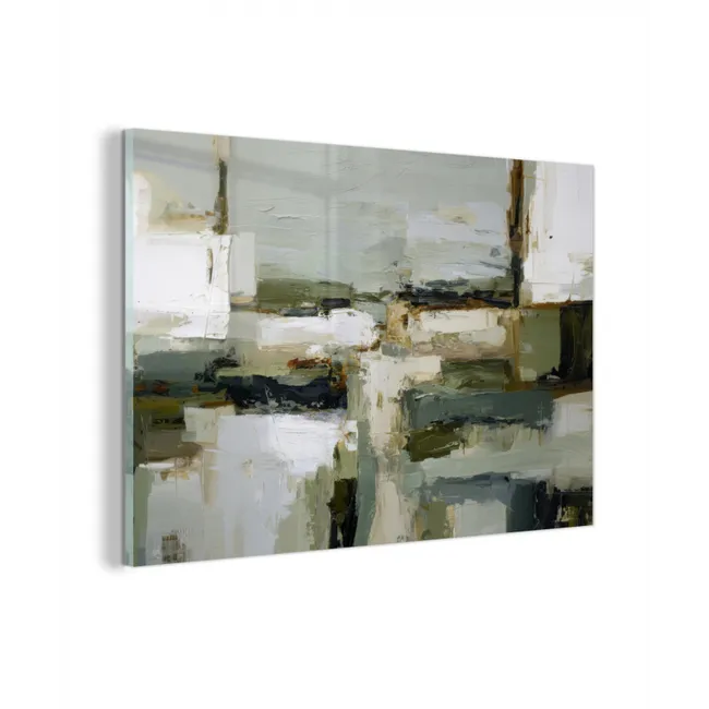 Glas schilderij - Penseelstreken - Groen - Abstract - Japandi