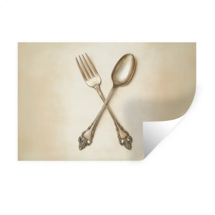 Beige - Vintage - Bestek Muursticker klein -3d