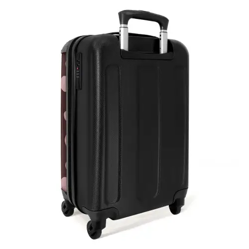 Diepbruine achtergrond met roze stippen NBS - Handbagage koffer - Kinderen Unisex middel -achterkant