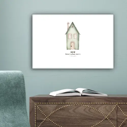 Huisje - Groen - Tekst - Liefdevol canvas 2cm klein -sfeer4
