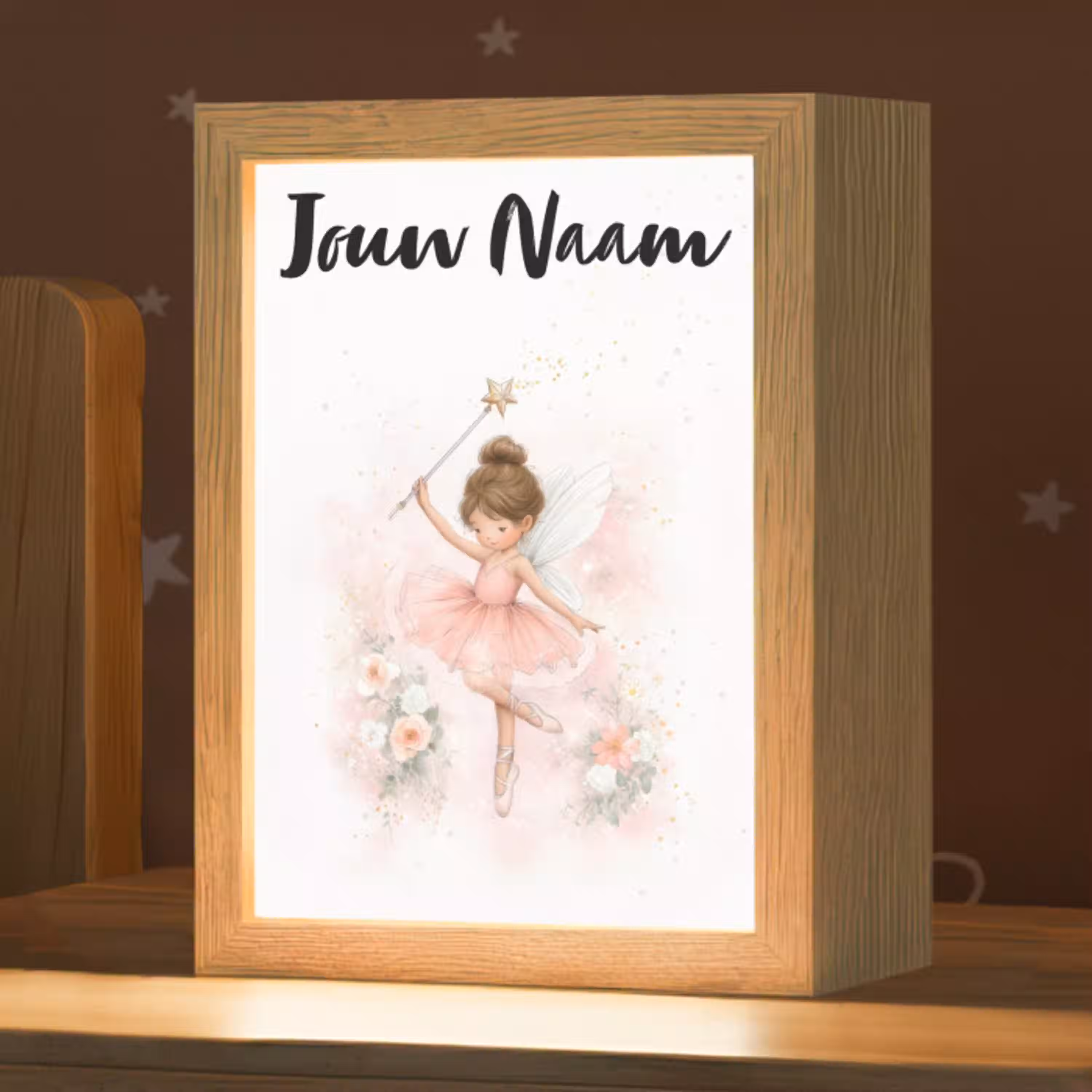 Ballerina - Fee - Bloemen - Roze Light Box met kabel (Kinderlampje) klein -zzz_3d_website