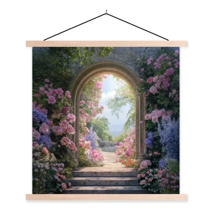 Doorkijk - Rozen - Vintage - Bloemen textielposter latten blank klein -3d