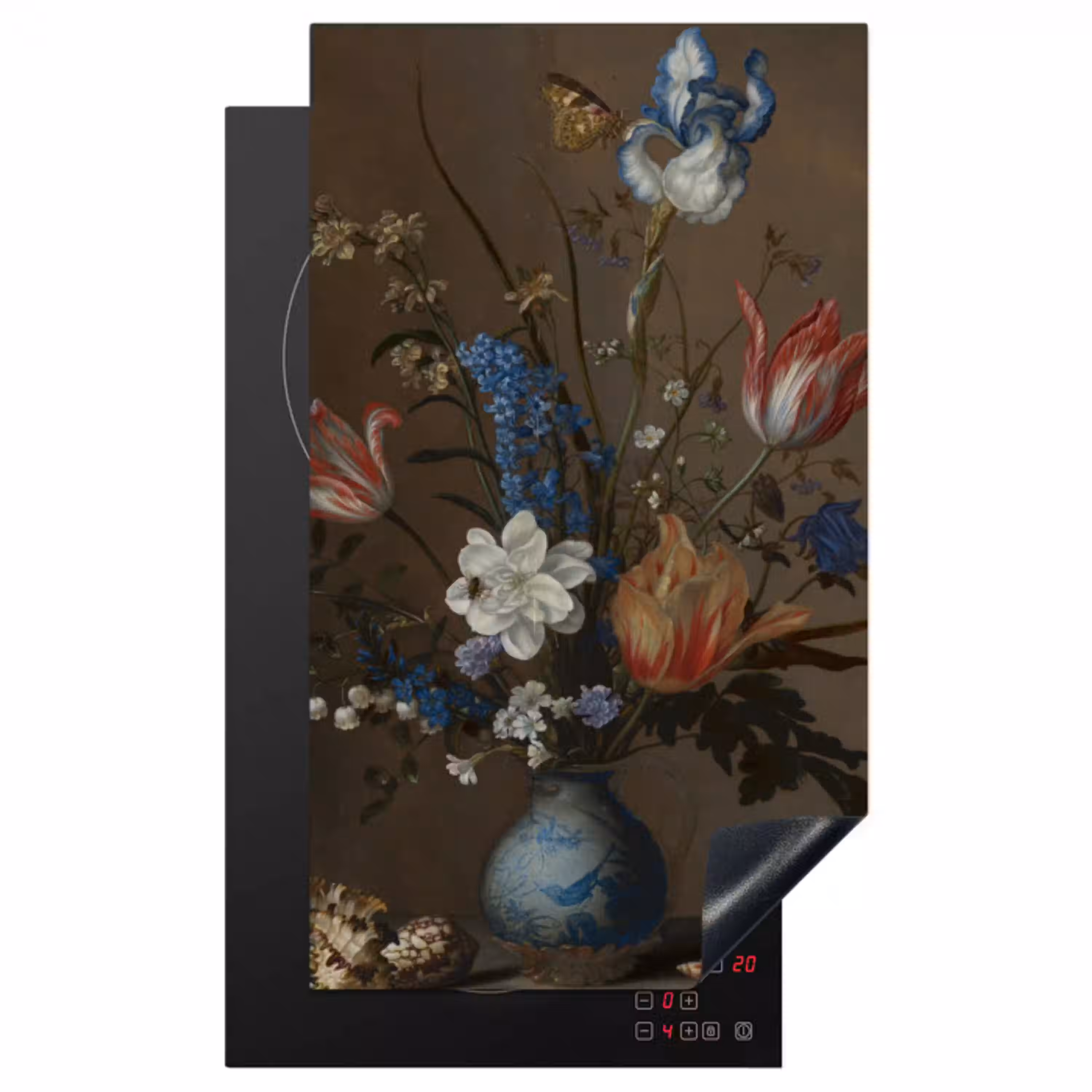 Bloemen in een Wan-Li vaas en schelpen - Schilderij van Balthasar van der Ast Inductie beschermer vinyl 3mm middel -3d