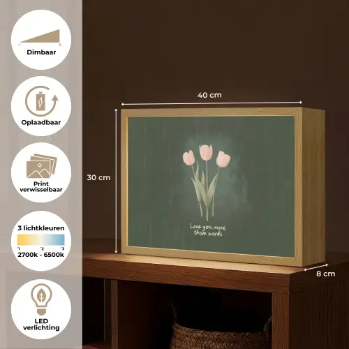 Tulpen - Roze - Tekst - Love Light Box met batterij (Wandlamp) middel -USP_websiteoverzichtNL