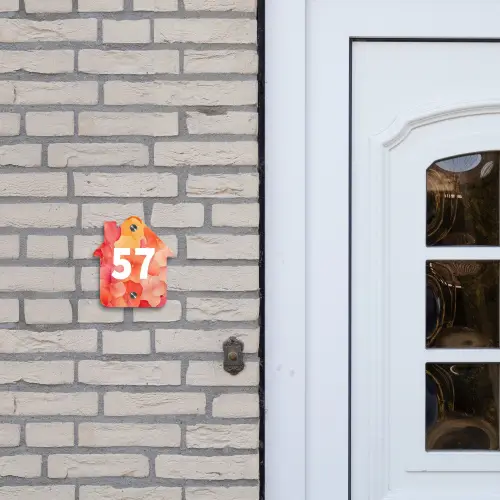 Oranje bloemenmix - Traditioneel Naambord Huisje klein -sfeer1