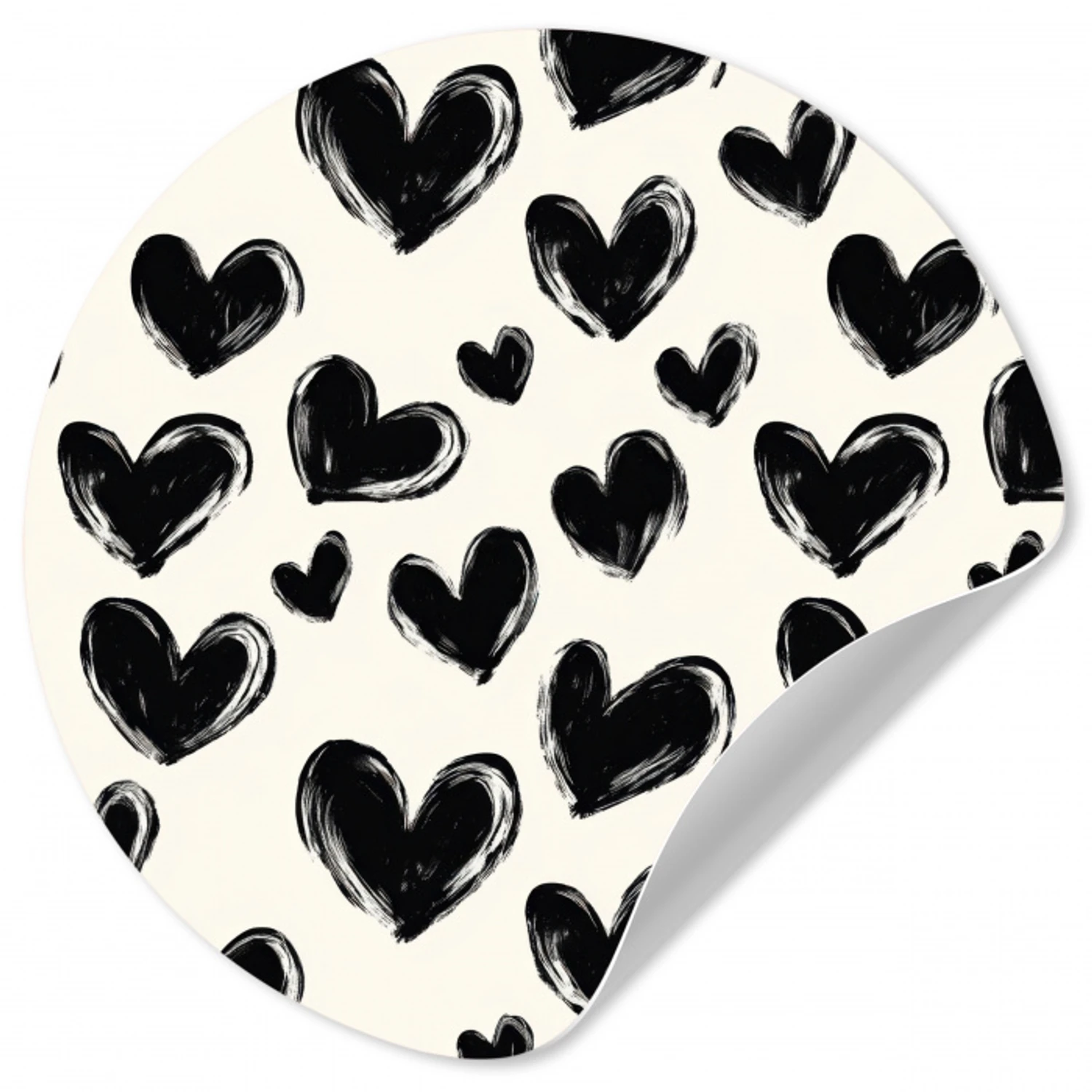 Hartjes - Patroon - Zwart Wandcirkel behangsticker klein 186 -3d