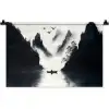 Roeiboot - Mistig - Bergen - Vogels Wandkleed katoen klein -zz3d