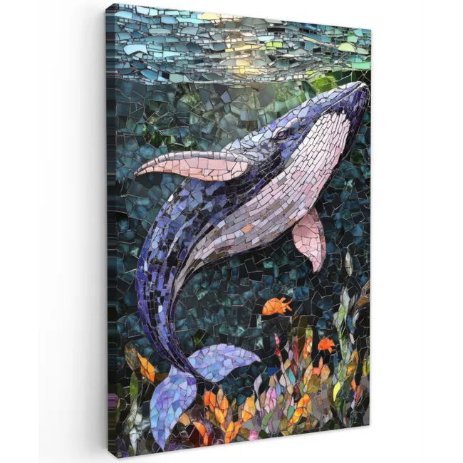 Mozaïek - Walvis - Koraal - Water Tuinposter op houten frame 2 cm dik klein -3d