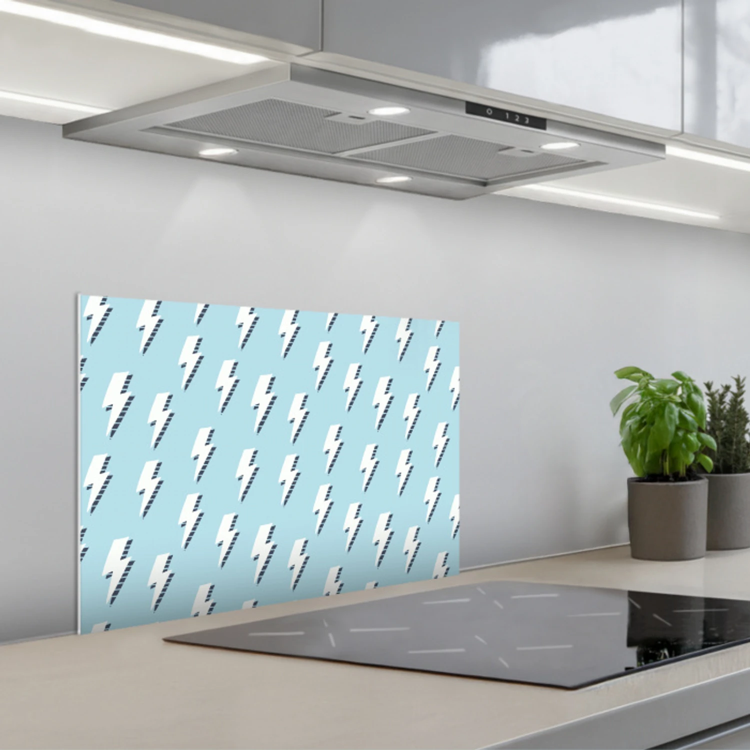 Blauw - Wit - Patroon - Bliksem keuken achterwand spatscherm klein 900 -3d_schuin