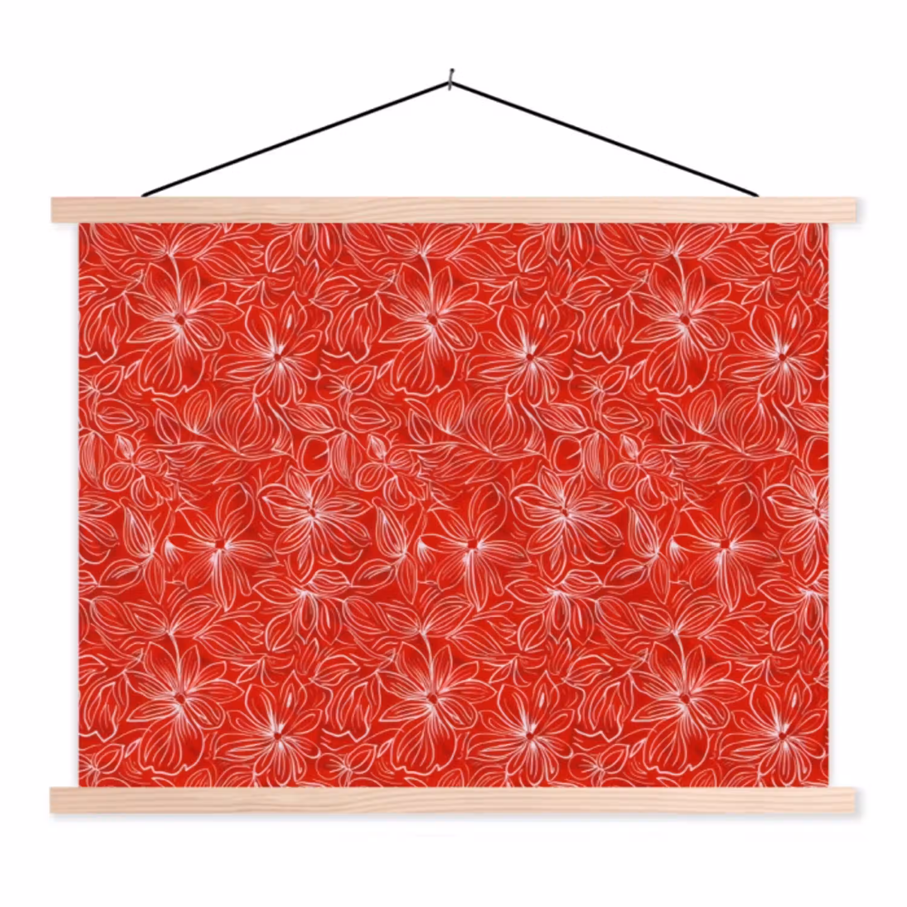Bloemen - Patroon - Rood textielposter latten blank klein 122 -3d