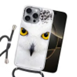 Sneeuwuil - Portret - Geel Hoesje iPhone 16 Pro Max met koord klein -sfeer1