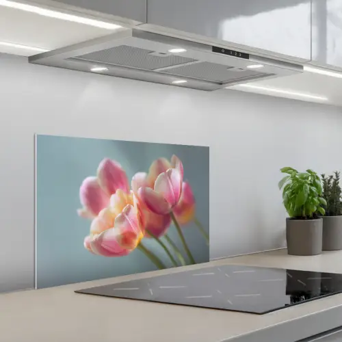 Tulpen - Roze - Stelen keuken achterwand spatscherm klein -3d_schuin