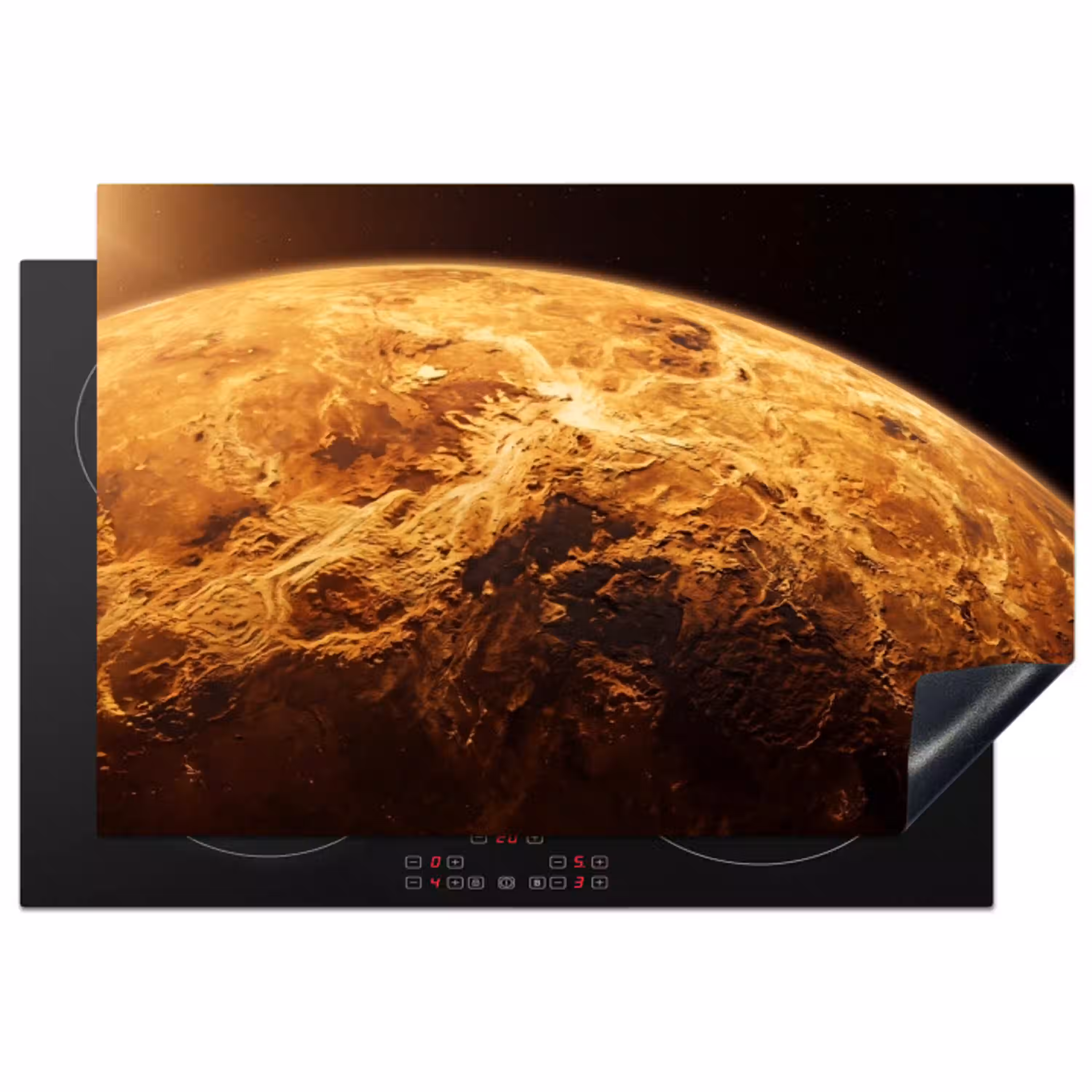 Planeet - Ruimte - Oranje Inductie beschermer vinyl 3mm klein -3d