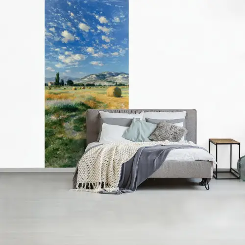 Landschap - Strobalen - Bergen - Wolken fotobehang vinyl groot -slaapkamer