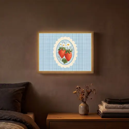 Aardbeien - Lijst - Rood - Geruit Light Box met batterij (Wandlamp) middel -sfeer4