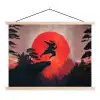 Zon - Krijger - Bomen - Bergen textielposter latten blank klein -3d