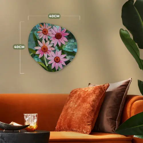 Bloemen - Roze - Glasmozaïek Wandcirkel Organisch Forex 3mm klein -sfeer3