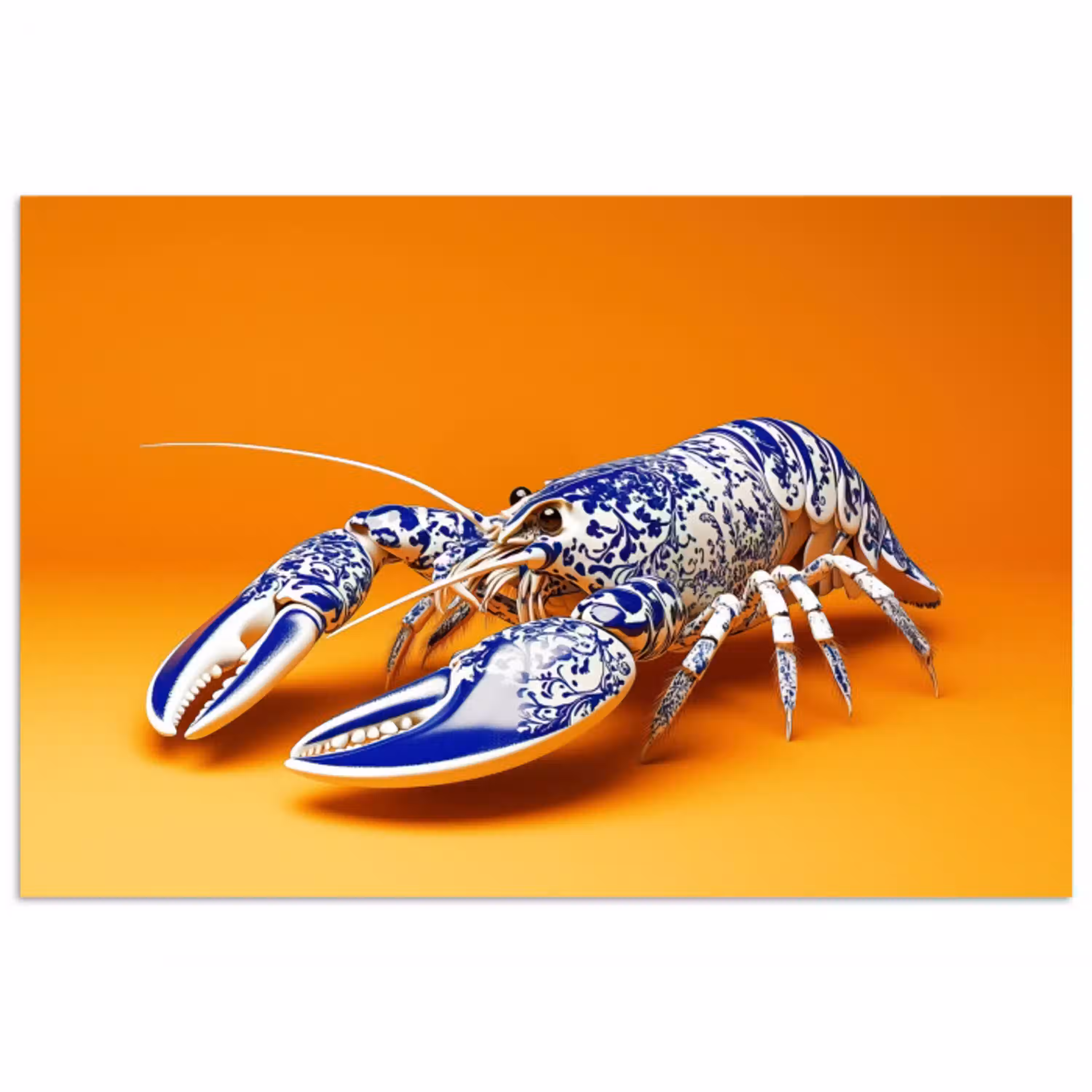 Kreeft - Delftsblauw - Schild - Stoer - Oranje poster papier klein -3d