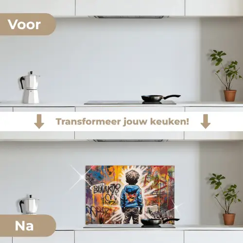 Graffiti - Jongen - Kleuren - Kunst - Street Art keuken achterwand spatscherm klein -voor_na_NL