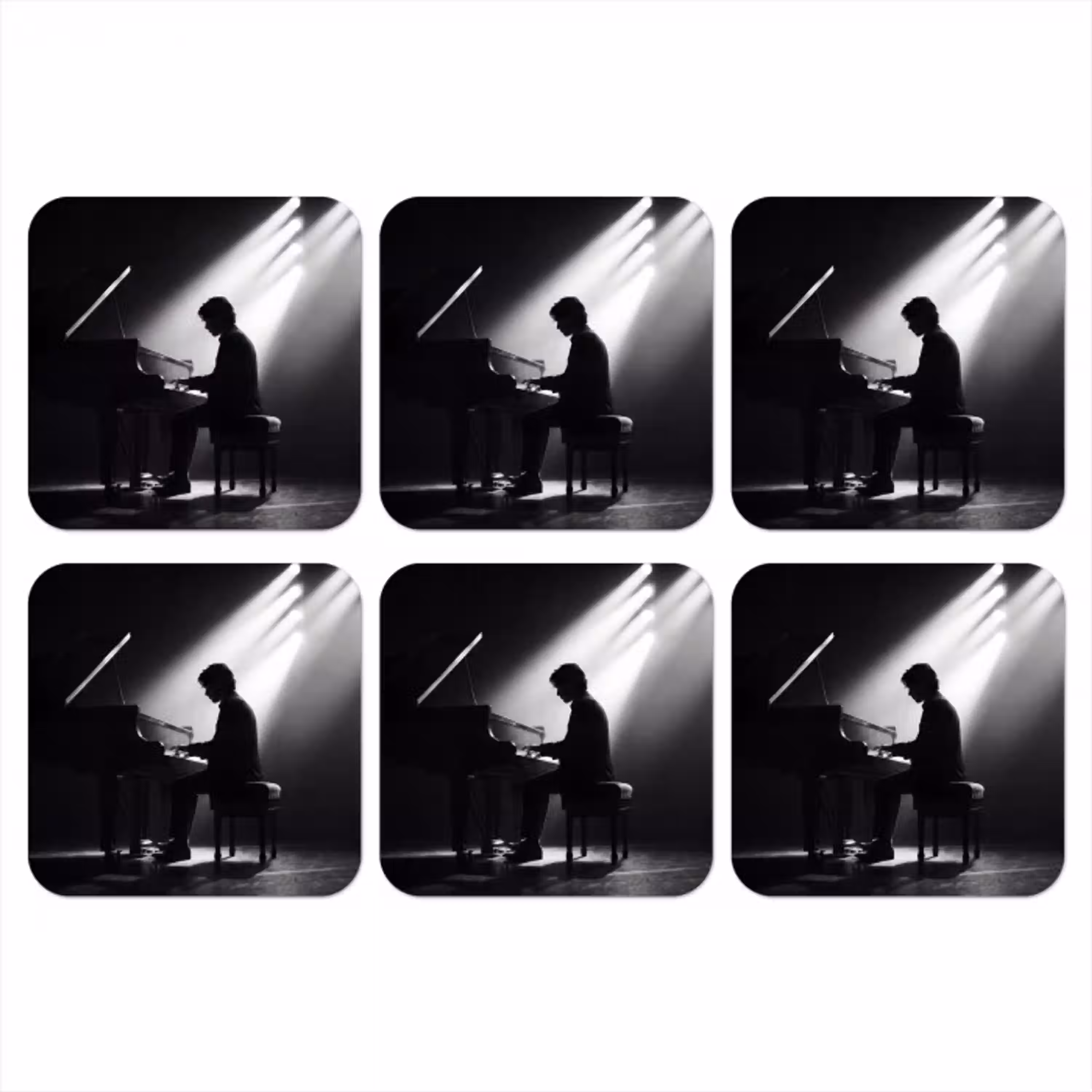 Persoon - Piano - Muziek - Zwart-wit - Podium onderzetter kurk middel -3d