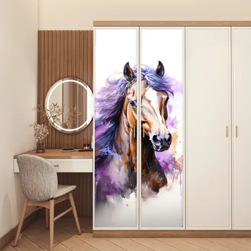 Paard - Dieren - Meiden - Paars - Bruin deurposter klein -sfeer3