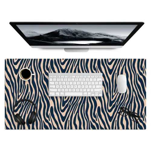 Zebra - Patroon - Blauw - Beige Muismat XXL klein 681 -3d