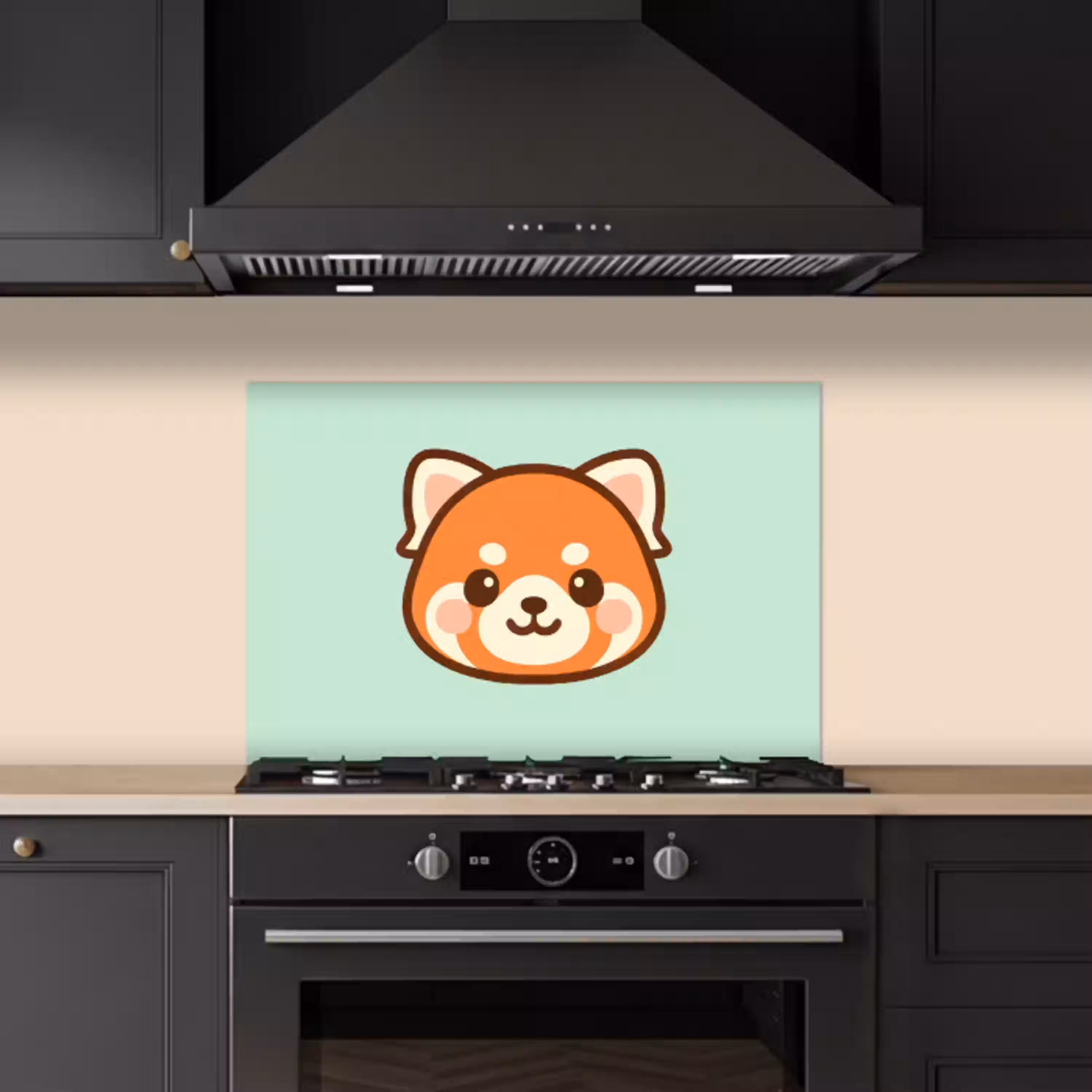 Rode panda - Groen - Cartoon keuken achterwand spatscherm klein -sfeer1