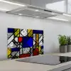 Mondriaan - Glas in lood - Oude Meesters - Kunstwerk - Abstract - Schilderij keuken achterwand spatscherm klein -3d_schuin