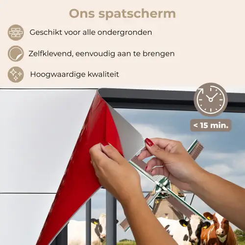 Doorkijk - Koe - Molen - Koeien - Weiland - Gras - Groen keuken achterwand spatscherm klein -spatscherm_NL