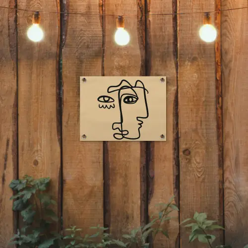 Overlappende profielen - Lichtbruin - Zwart tuinposter los doek klein -sfeer1