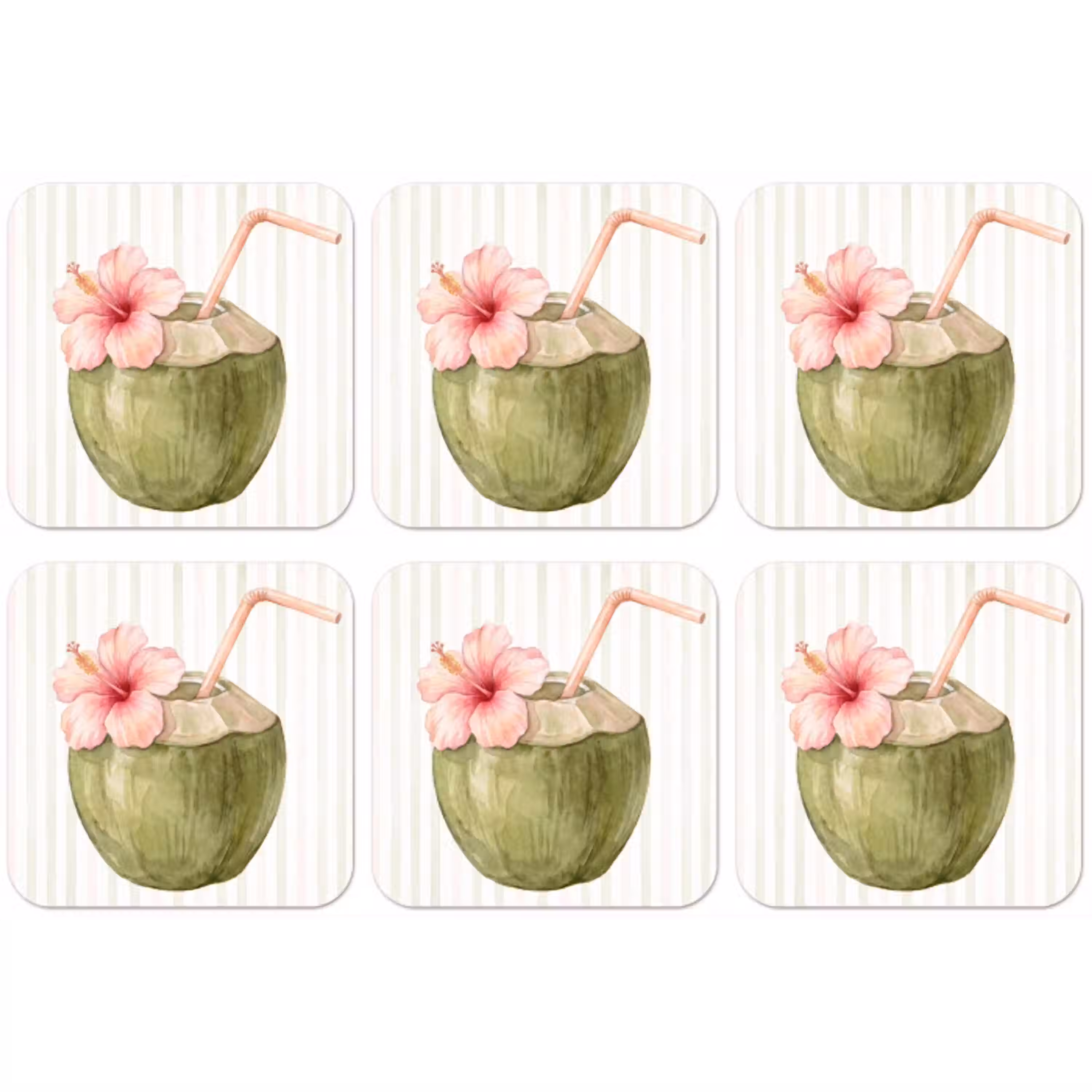 Kokosnoot - Drank - Tropisch - Illustratie - Zomer onderzetter kurk middel -zkaufland3dotto