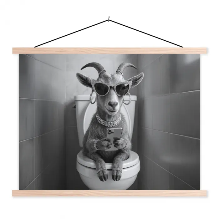 Geit - Telefoon - Toilet - Zwart - Wit textielposter latten blank klein -3d