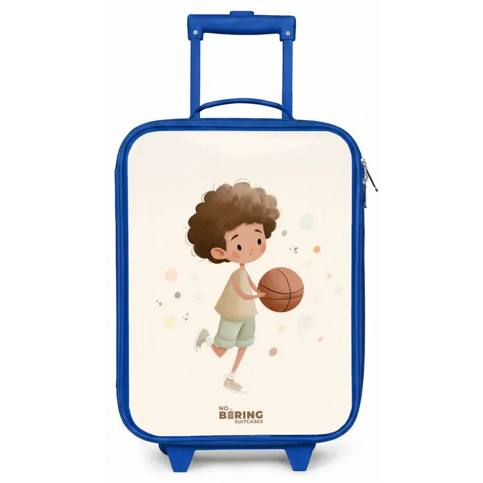 Jongen met een basketbal in beige kleuren Kinderkoffer - Blauw klein -zz3dotto