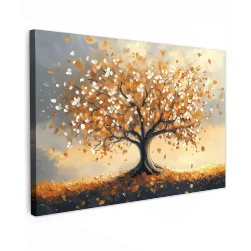 Herfst - Boom - Oranje - Bladeren - Levensboom - Abstract Tuinposter op houten frame 2 cm dik klein -3d