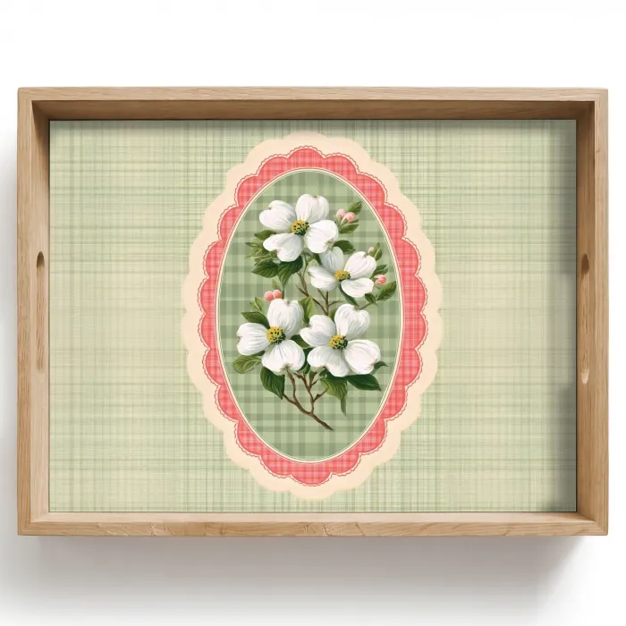 Bloemen - Illustratie - Geruit - Groen Dienblad Rechthoek middel -z3d_shopping